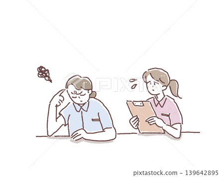 Female nurses and caregivers who seem hesitant to approach their senior colleagues who appear to be in a bad mood, Female nurses and caregivers who seem hesitant to approach their senior colleagues who appear to be in a bad mood, 139642895