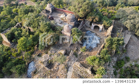 Ancient Sikh temple compound surrounded by forest in Tilla Jogian pakistan Ancient Sikh temple compound surrounded by forest in Tilla Jogian pakistan 139643139