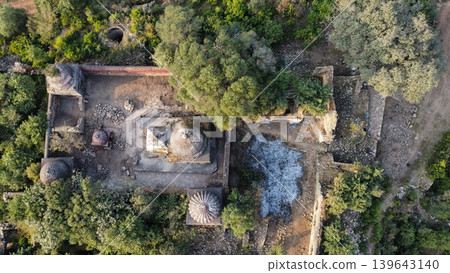 Drone view of abandoned Sikh shrine and stone ruins in Tilla Jogian Pakistan Drone view of abandoned Sikh shrine and stone ruins in Tilla Jogian Pakistan 139643140