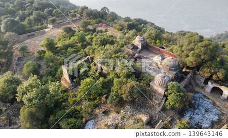 Tilla jogian aerial view of ancient Sikh temple compound in Pakistan Tilla jogian aerial view of ancient Sikh temple compound in Pakistan 139643146
