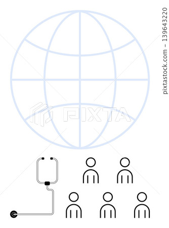 Healthcare access, telemedicine, global connectivity, remote care, medical services, community health. World globe with stethoscope and multiple people icons. Healthcare access and telemedicine Healthcare access, telemedicine, global connectivity, remote care, medical services, community health. World globe with stethoscope and multiple people icons. Healthcare access and telemedicine 139643220
