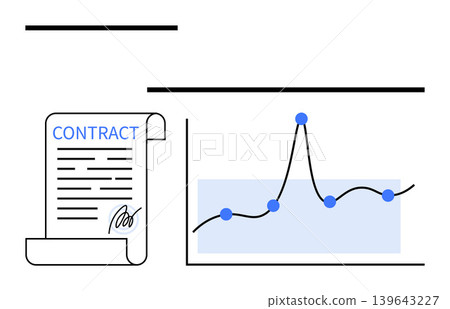Business strategy, financial management, data analysis, investment planning, legal agreements, trend tracking. A signed contract and a line graph with data points. Financial management and investment 139643227