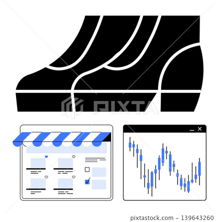 E-commerce, stock trading, financial growth, business analysis, market trends, online shopping. Minimalist design showing shopping storefront, stock chart and abstract business . E-commerce E-commerce, stock trading, financial growth, business analysis, market trends, online shopping. Minimalist design showing shopping storefront, stock chart and abstract business . E-commerce 139643260