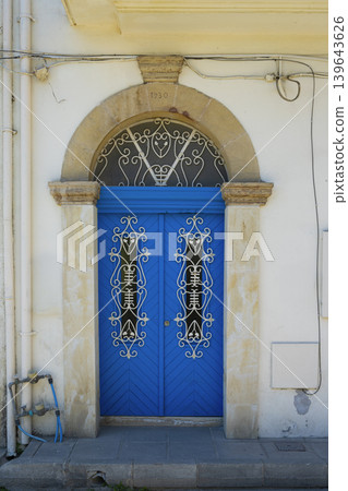 Old colored door in Larnaka, Cyprus Old colored door in Larnaka, Cyprus 139643626
