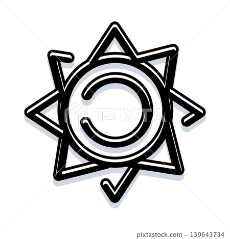 Stylized sun icon with circular elements and star rays Stylized sun icon with circular elements and star rays 139643734