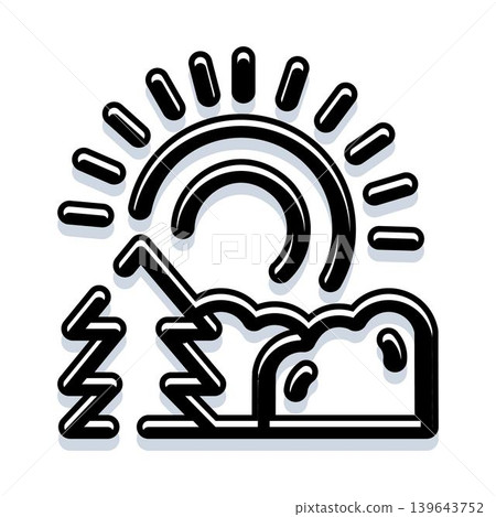 Weather forecast sun icon featuring a thunderstorm 139643752
