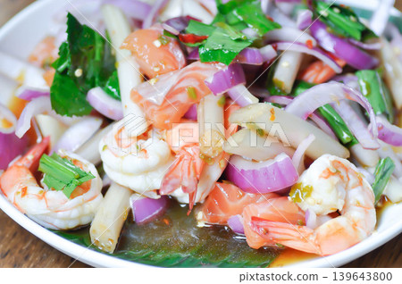 shrimp and salmon salad or spicy salad or spicy shrimp salad or salmon salad 139643800