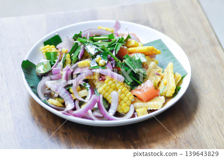 corn and salmon salad ,fruit salad or vegetable salad or fruit and vegetable salad or spicy salad 139643829