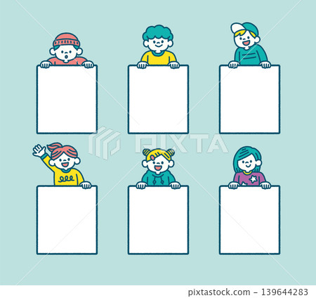 Cute frame set for children, with face cutouts, hand-drawn, simple illustrations. Cute frame set for children, with face cutouts, hand-drawn, simple illustrations. 139644283