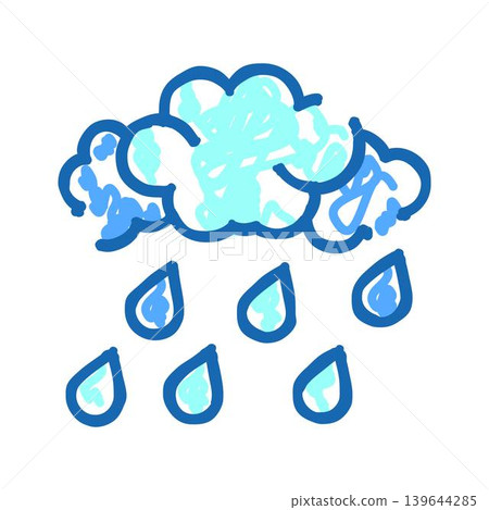 Hand drawn cloud raining blue raindrops icon Hand drawn cloud raining blue raindrops icon 139644285