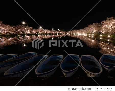 弘前城堡和櫻花夜景 弘前城堡和櫻花夜景 139644347