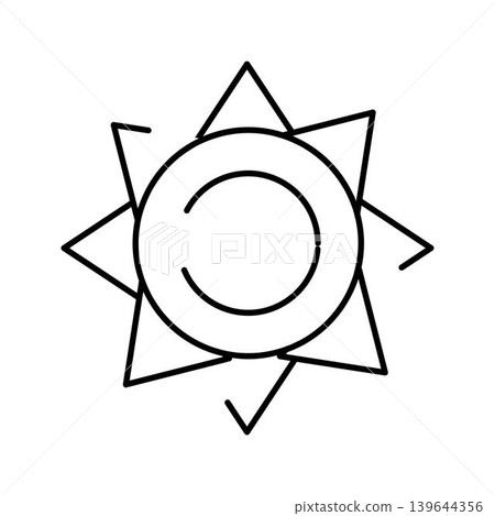 Sun symbol representing summer weather and bright sunshine Sun symbol representing summer weather and bright sunshine 139644356