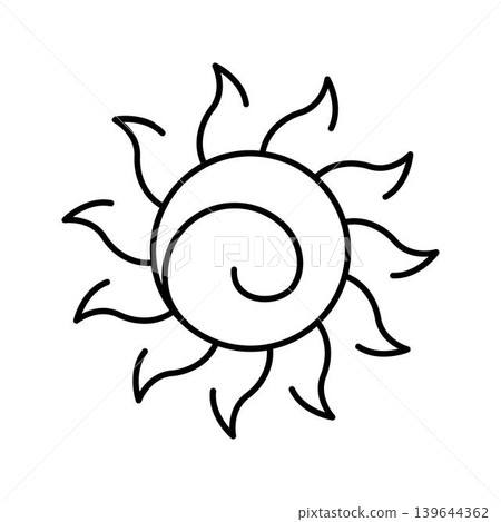 Stylized sun icon with spiral and tribal rays Stylized sun icon with spiral and tribal rays 139644362