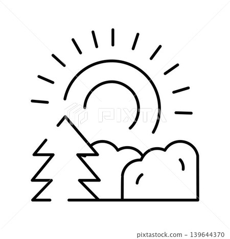Minimalist sun rising over a simple forest landscape Minimalist sun rising over a simple forest landscape 139644370