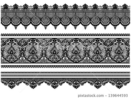 Classic and elegant black lace border set (antique decorative line material) 139644593