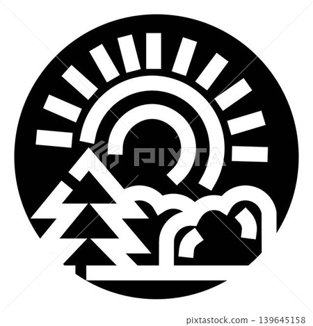 Black and white outdoor landscape logo design depicting nature Black and white outdoor landscape logo design depicting nature 139645158