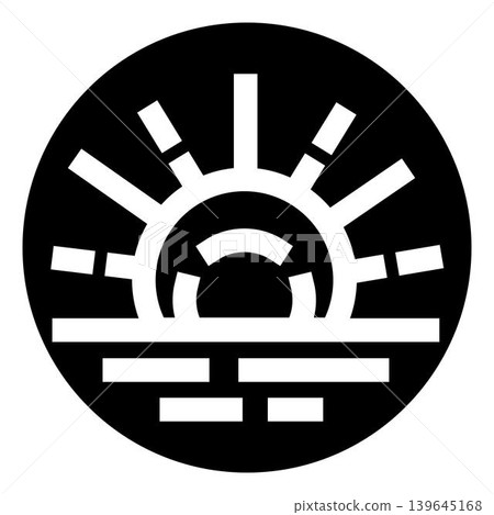 Rising sun radiating light over horizon icon Rising sun radiating light over horizon icon 139645168