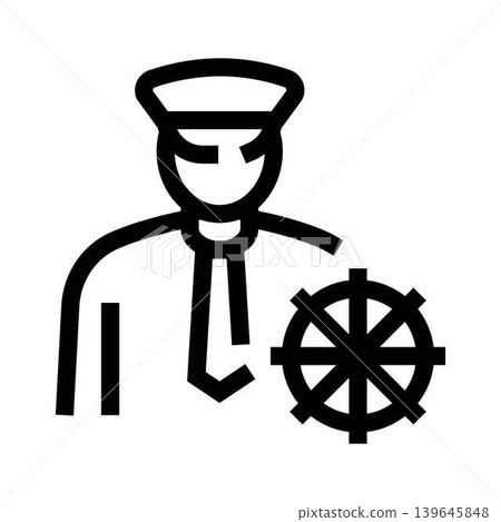 Captain or sailor navigating with ship steering wheel Captain or sailor navigating with ship steering wheel 139645848