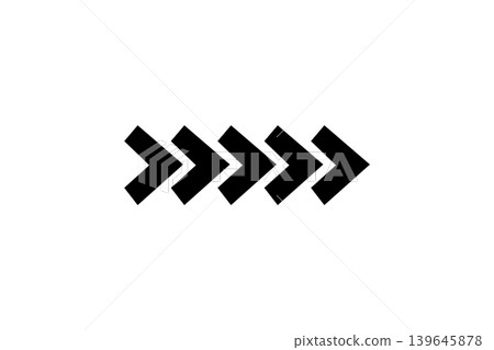 Row of Five Black Chevron Arrows Pointing Right Symbolizing Direction Forward Progress and Motion Row of Five Black Chevron Arrows Pointing Right Symbolizing Direction Forward Progress and Motion 139645878