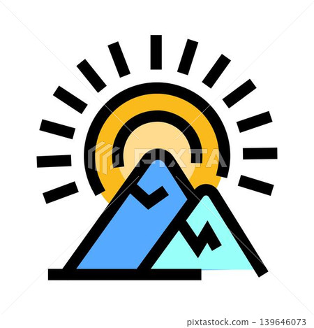 Mountains and sun icon representing nature and travel Mountains and sun icon representing nature and travel 139646073