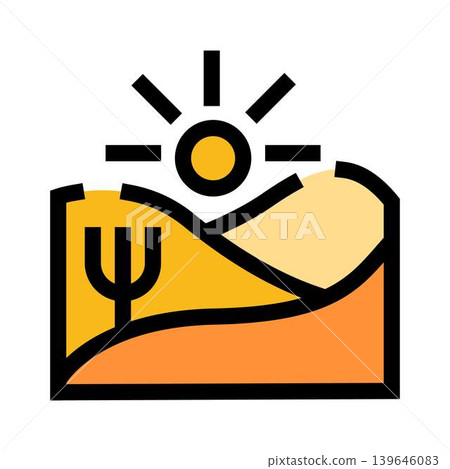Desert landscape with sun and dried plant icon Desert landscape with sun and dried plant icon 139646083