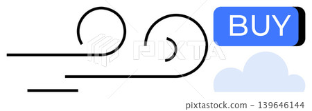 E-commerce, online purchasing, digital marketplaces, quick transactions, convenience, internet shopping. Minimalist design with wind swirls, a buy button and cloud. E-commerce and online purchasing E-commerce, online purchasing, digital marketplaces, quick transactions, convenience, internet shopping. Minimalist design with wind swirls, a buy button and cloud. E-commerce and online purchasing 139646144