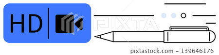 Media production, creativity tools, digital recording, multimedia editing, innovation, and technology. HD video icon paired with a pen and sleek lines. Media production and creativity tools Media production, creativity tools, digital recording, multimedia editing, innovation, and technology. HD video icon paired with a pen and sleek lines. Media production and creativity tools 139646176