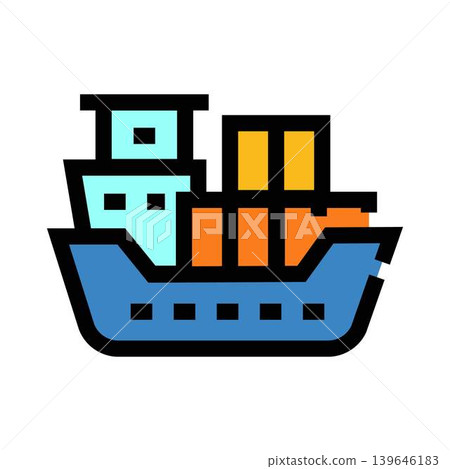 Cargo ship transporting containers icon representing global logistics Cargo ship transporting containers icon representing global logistics 139646183