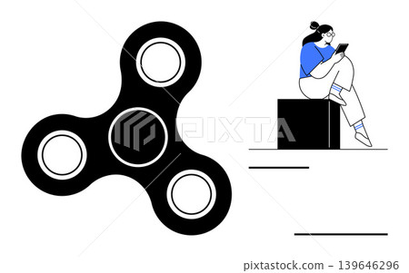 Stress relief, focus, relaxation, digital lifestyle, leisure activities, modern habits. A fidget spinner next to a person seated with a tablet. Stress relief and focus concept Stress relief, focus, relaxation, digital lifestyle, leisure activities, modern habits. A fidget spinner next to a person seated with a tablet. Stress relief and focus concept 139646296