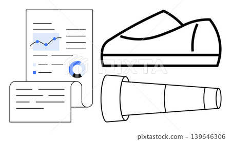 Business analysis, fashion trends, traffic control, data visualization, industry reports, strategic planning. Visual of charts, shoe traffic cone. Business analysis and fashion trends concepts Business analysis, fashion trends, traffic control, data visualization, industry reports, strategic planning. Visual of charts, shoe traffic cone. Business analysis and fashion trends concepts 139646306