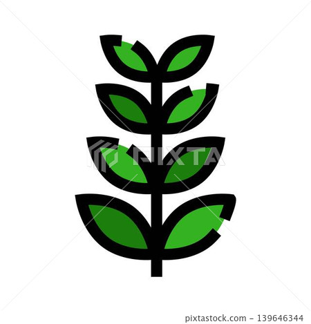 Green plant stem with leaves line icon 139646344