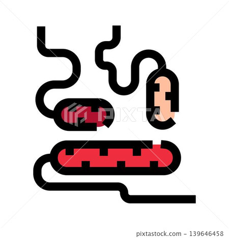 Assortment of cooked sausages on a grill icon Assortment of cooked sausages on a grill icon 139646458