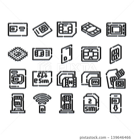 Cellular network sim card esim accessories glyph icons Cellular network sim card esim accessories glyph icons 139646466