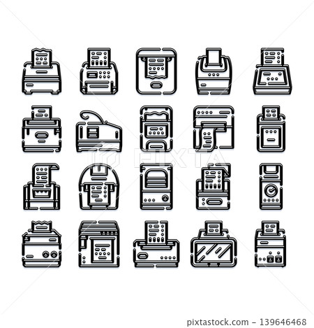 Collection of printer and receipt machine icons 139646468