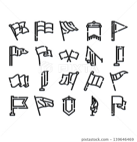 Various flag and banner outline icon set Various flag and banner outline icon set 139646469