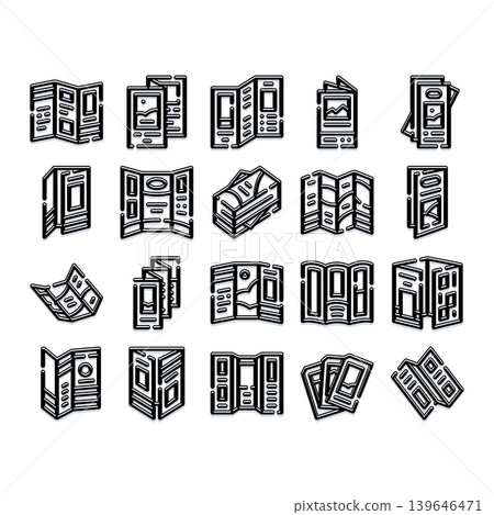 Brochures and leaflets varying folding formats icon collection 139646471