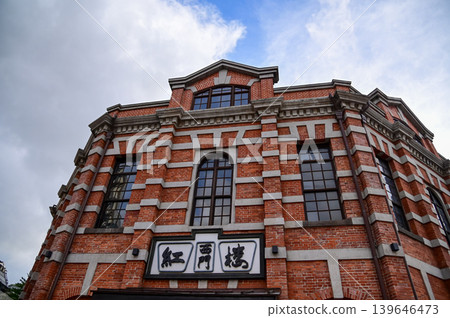 Close-up of Red House Theater in Ximen District, Taipei. landmark and popular attractions. Travel concept. Building exterior. Translation: red house in ximen. Close-up of Red House Theater in Ximen District, Taipei. landmark and popular attractions. Travel concept. Building exterior. Translation: red house in ximen. 139646473