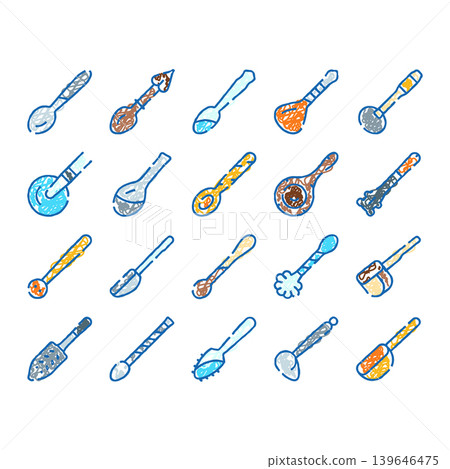 Hand drawing kitchen eating and cooking utensils illustration set 139646475