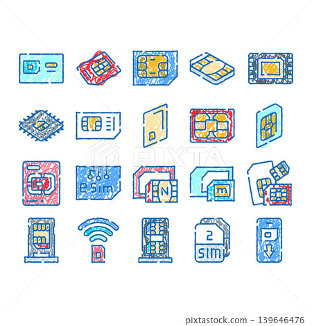 Sim card evolution and digital communication technology icons Sim card evolution and digital communication technology icons 139646476