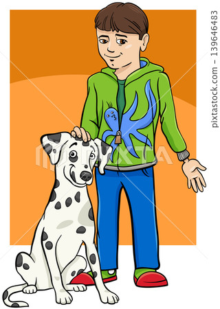 cartoon boy with his dalmatian dog cartoon boy with his dalmatian dog 139646483