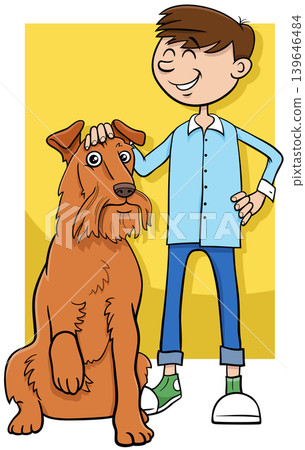 cartoon teen boy character with his pet dog cartoon teen boy character with his pet dog 139646484