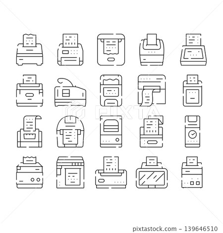 Receipt printer and pos terminal devices icons Receipt printer and pos terminal devices icons 139646510