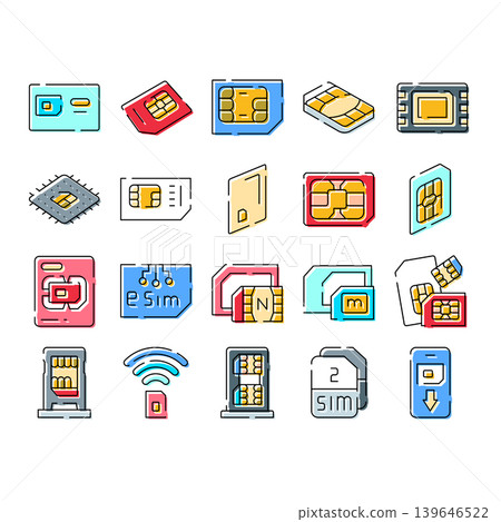 Cellular network sim card options technology icons Cellular network sim card options technology icons 139646522