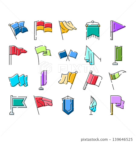 Collection of waving flags and banners icons set 139646525