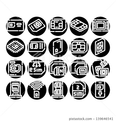 Sim card esim mobile telecommunication technology icon set Sim card esim mobile telecommunication technology icon set 139646541