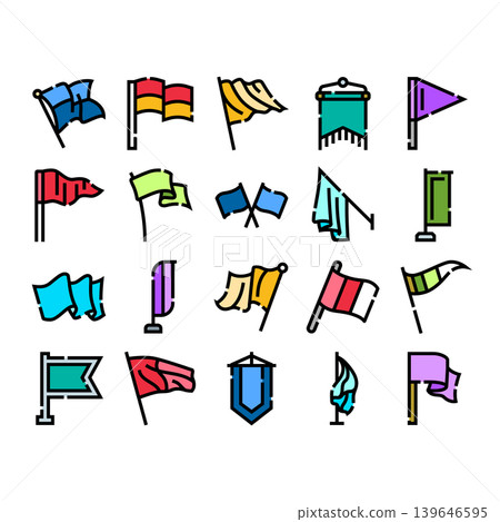 Flag banner pennant icon collection fluttering in wind 139646595