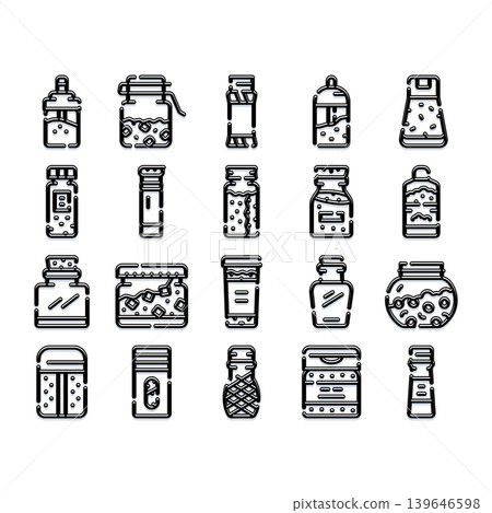 Collection of condiment and spice jar icons Collection of condiment and spice jar icons 139646598