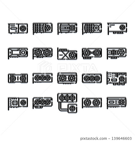 Graphic processing unit icons creating a technology collection Graphic processing unit icons creating a technology collection 139646603