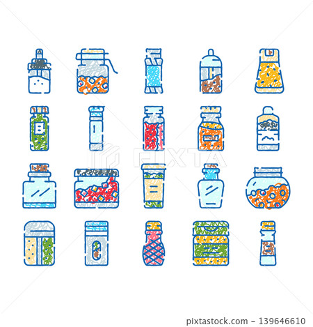 Spice container collection line doodle drawing style Spice container collection line doodle drawing style 139646610