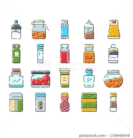 Food ingredients and seasonings in various containers Food ingredients and seasonings in various containers 139646649